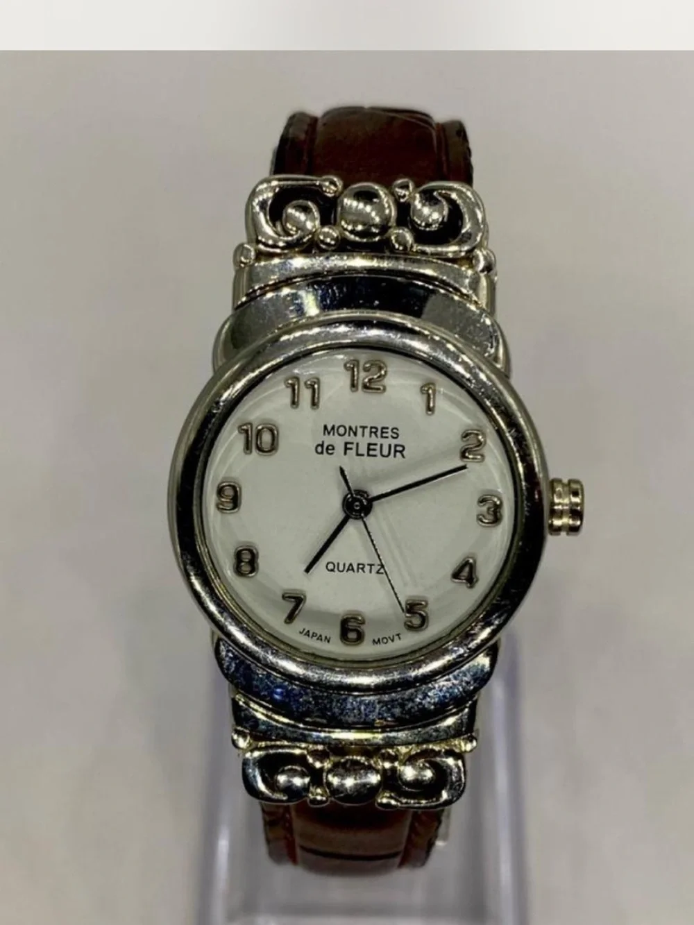 Designer ***  Silver Case * Tan  Leather Strap Quartz Watch ^^^